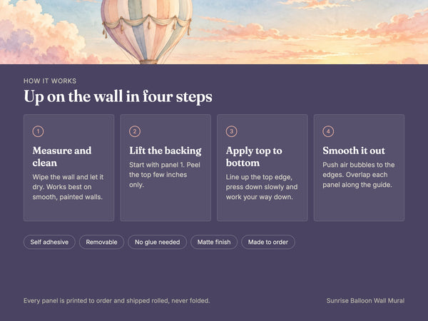 Watercolor Sunrise Hot Air Balloon Wall Mural, image 9