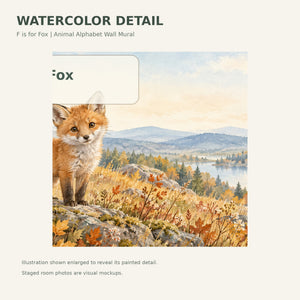 Watercolor F is for Fox Alphabet Wall Mural, image 4