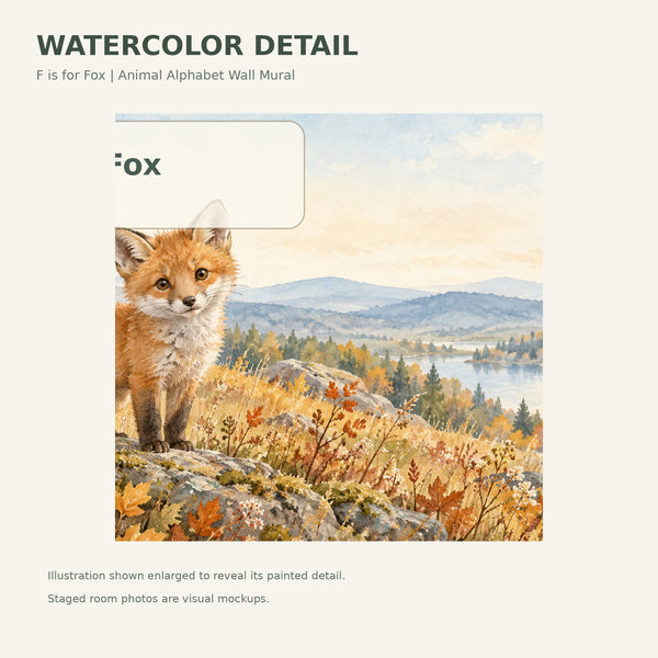 Watercolor F is for Fox Alphabet Wall Mural, image 4