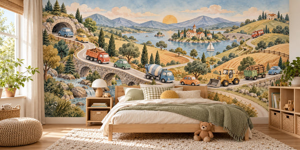 Watercolor Vehicle Parade Wall Mural, image 2