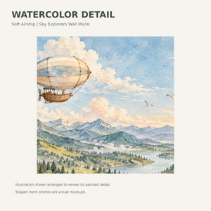 Watercolor Soft Airship Wall Mural, image 4
