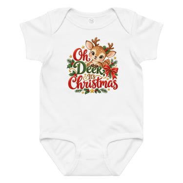 Oh Deer, It's Christmas baby bodysuit in white, front view