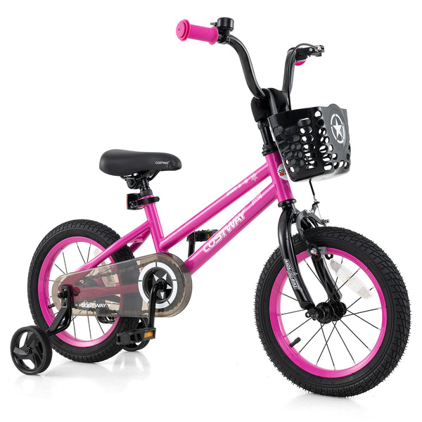 12-inch adjustable kids bike with front basket for children aged 3, angled view showcasing vibrant design and features.