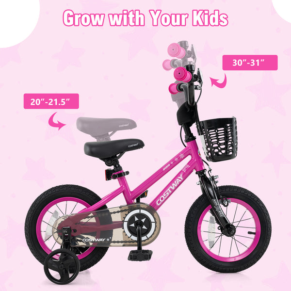 12-inch kids bike with adjustable seat and front basket, perfect for children aged 3, viewed from angle 13.