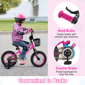 12-inch adjustable kids bike with front basket for children aged 3, shown at angle 14. Perfect for outdoor fun!