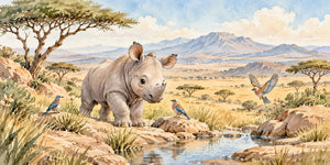 Watercolor Baby Rhino Safari Wall Mural, image 3