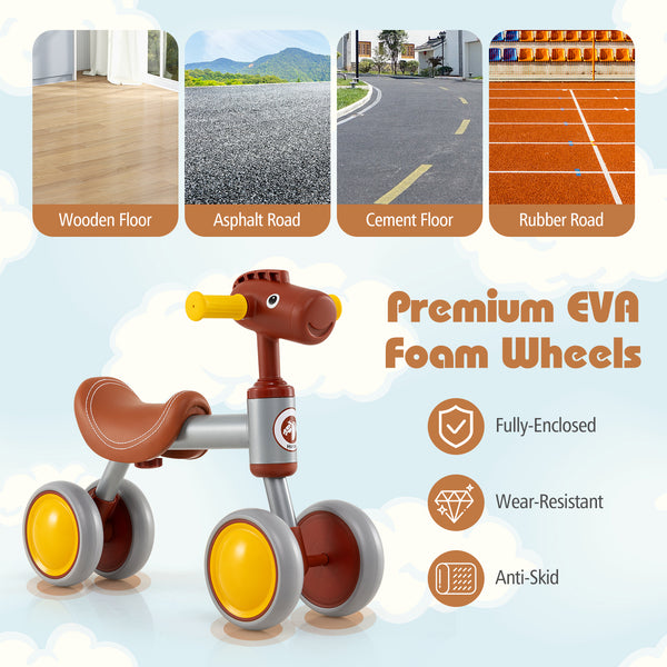 Baby Balance Bike No Pedal 4-Wheel Bicycle - Lightweight
