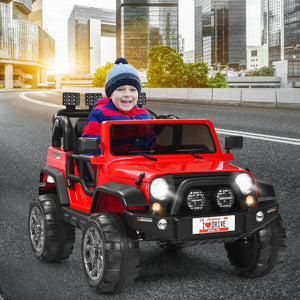 12V 2-seater ride-on car truck with remote control and storage, perfect for kids' outdoor fun.