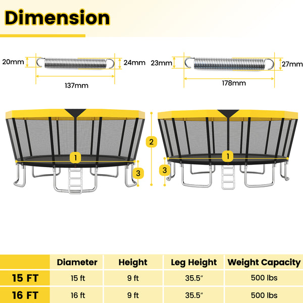 15 FT Outdoor Trampoline ASTM Compliant Recreational Trampoline with Non-Slip Ladder