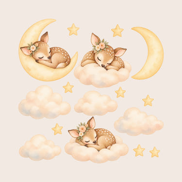 Sleeping Fawn Moon and Clouds Wall Decals, Set of 16, image 1
