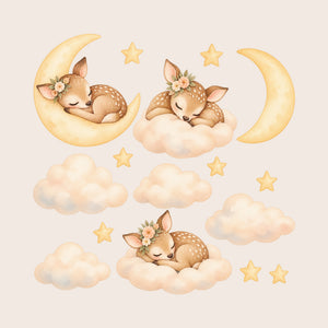 Sleeping Fawn Moon and Clouds Wall Decals, Set of 16, image 1