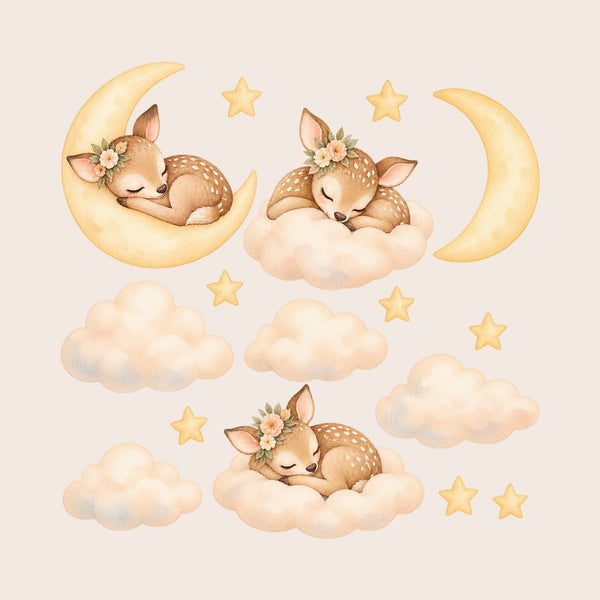 Sleeping Fawn Moon and Clouds Wall Decals, Set of 16, image 1