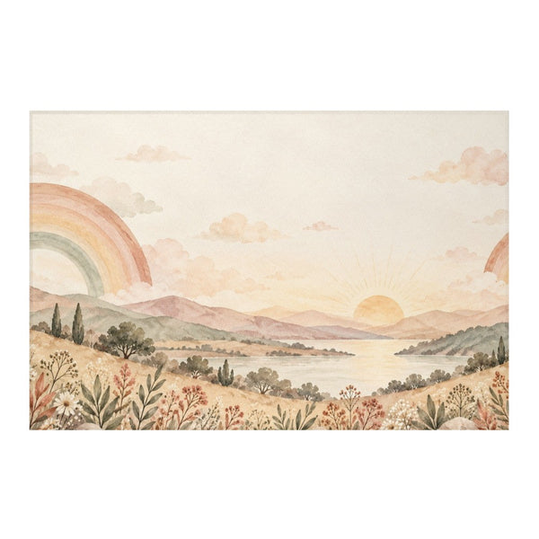 Twin Rainbow Valley kids rug, full view of the printed design