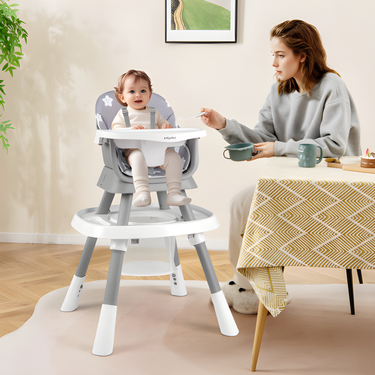 16-in-1 Baby High Chair in Grey with Activity Center and Booster Seat for Babies and Toddlers.