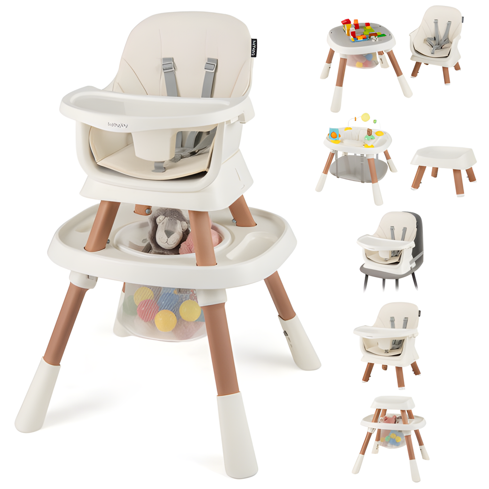 16-in-1 Baby High Chair with Activity Center and Booster Seat in White for Babies and Toddlers.
