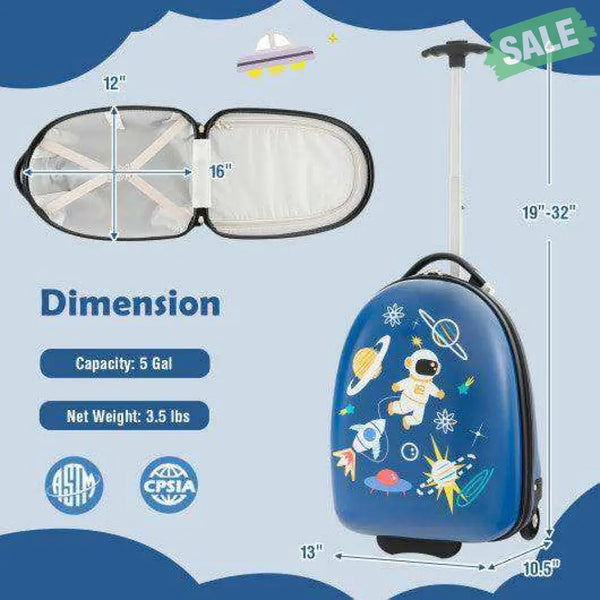 16 Inch Kids Carry-On Luggage Hard Shell Suitcase with Wheels-Blue Blue Kids Luggage