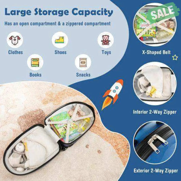 16 Inch Kids Carry-On Luggage Hard Shell Suitcase with Wheels-Blue Blue Kids Luggage