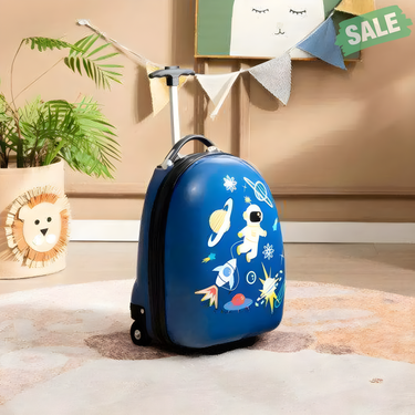 16-inch blue kids carry-on luggage hard shell suitcase with wheels for travel. Perfect for little adventurers!