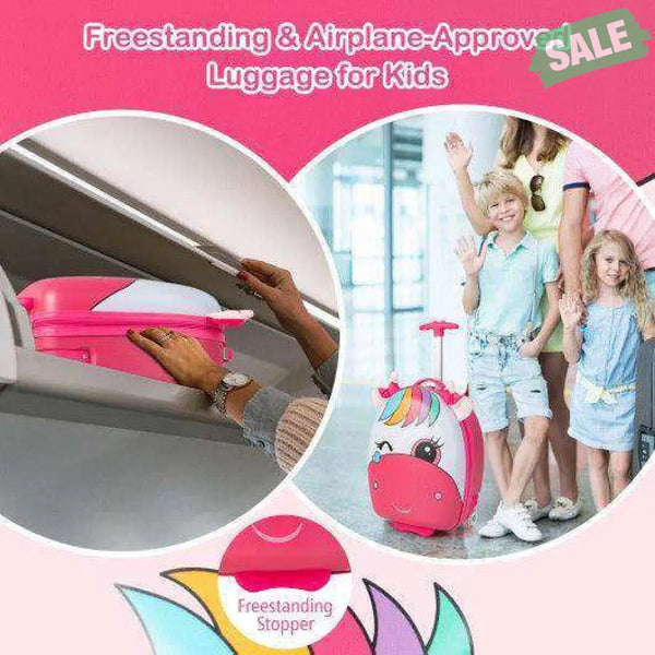 16 Inch Kids Rolling Luggage with 2 Flashing Wheels and Telescoping Handle-Pink Pink Kids Luggage