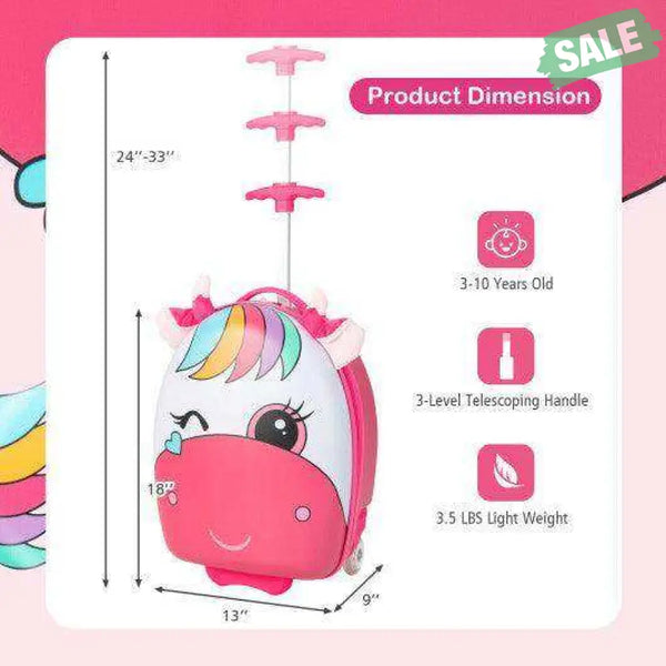 16 Inch Kids Rolling Luggage with 2 Flashing Wheels and Telescoping Handle-Pink Pink Kids Luggage