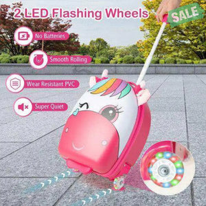 16 Inch Kids Rolling Luggage with 2 Flashing Wheels and Telescoping Handle-Pink Pink Kids Luggage