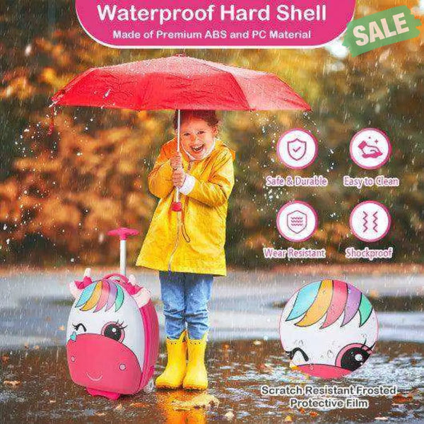 16 Inch Kids Rolling Luggage with 2 Flashing Wheels and Telescoping Handle-Pink Pink Kids Luggage