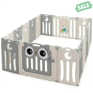 16-Panel Baby Activity Center Play Yard with Lock Door -Beige Baby Playpen & Playards