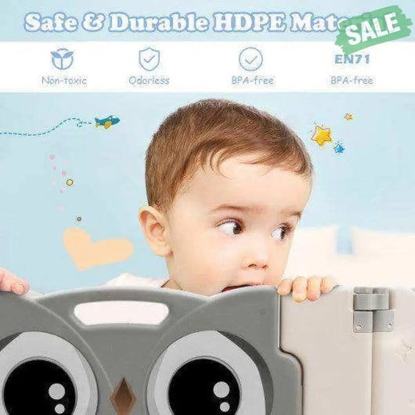 16-Panel Baby Activity Center Play Yard with Lock Door -Beige Baby Playpen & Playards