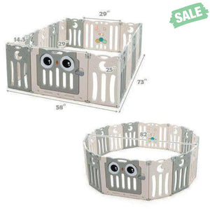 16-Panel Baby Activity Center Play Yard with Lock Door -Beige Baby Playpen & Playards