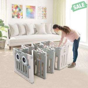 16-Panel Baby Activity Center Play Yard with Lock Door -Beige Baby Playpen & Playards