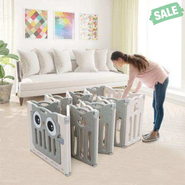 16-Panel Baby Activity Center Play Yard with Lock Door -Beige Baby Playpen & Playards