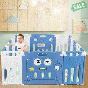 16-Panel Foldable Baby Playpen Kids Activity Centre-Blue Baby Playpen & Playards