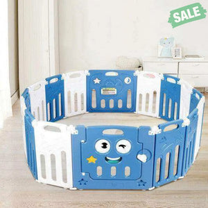 16-Panel Foldable Baby Playpen Kids Activity Centre-Blue Baby Playpen & Playards