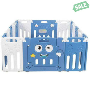 16-Panel Foldable Baby Playpen Kids Activity Centre-Blue Baby Playpen & Playards