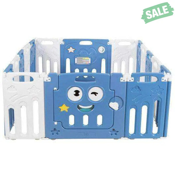 16-Panel Foldable Baby Playpen Kids Activity Centre-Blue Baby Playpen & Playards