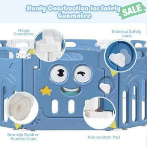 16-Panel Foldable Baby Playpen Kids Activity Centre-Blue Baby Playpen & Playards