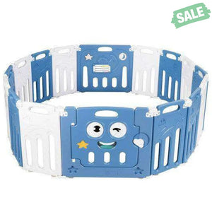 16-Panel Foldable Baby Playpen Kids Activity Centre-Blue Baby Playpen & Playards
