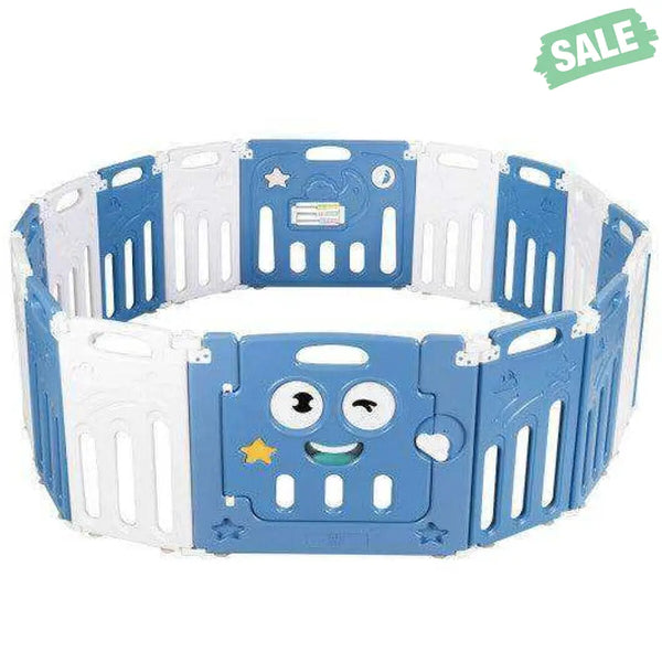 16-Panel Foldable Baby Playpen Kids Activity Centre-Blue Baby Playpen & Playards