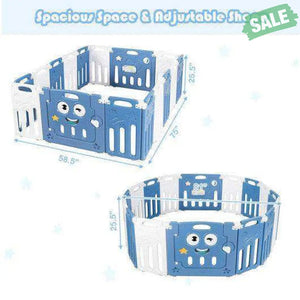 16-Panel Foldable Baby Playpen Kids Activity Centre-Blue Baby Playpen & Playards