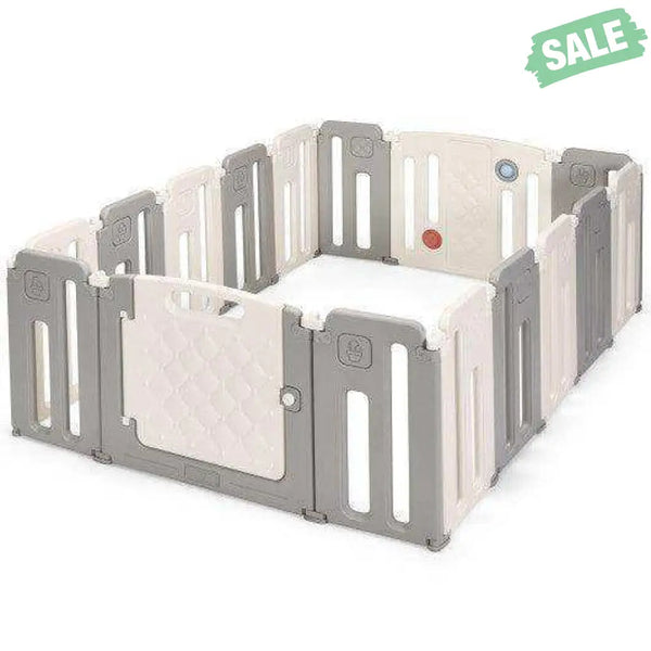 16 Panels Baby Safety Playpen with Drawing Board-Gray Pink Baby Playpen & Playards