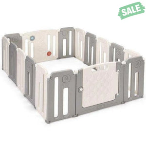 16 Panels Baby Safety Playpen with Drawing Board-Gray Pink Baby Playpen & Playards