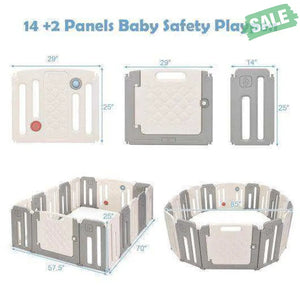 16 Panels Baby Safety Playpen with Drawing Board-Gray Pink Baby Playpen & Playards