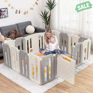16 Panels Baby Safety Playpen with Drawing Board-Gray Pink Baby Playpen & Playards