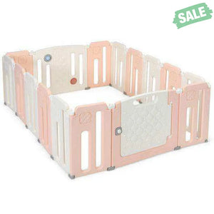 16 Panels Baby Safety Playpen with Drawing Board-Gray Pink Baby Playpen & Playards