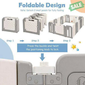 16 Panels Baby Safety Playpen with Drawing Board-Gray Pink Baby Playpen & Playards