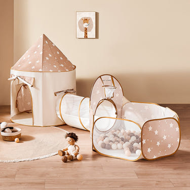 Tiny Land® Adventure 3-in-1 Play Tunnel & Ocean Ball Set for babies and kids, colorful and fun for playtime.
