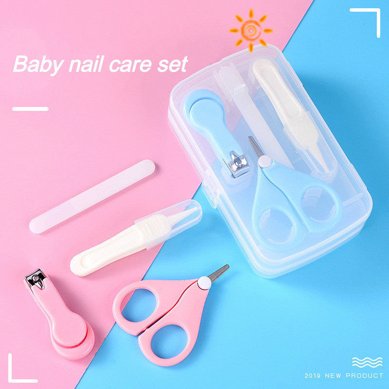 4-piece baby nail care set featuring file, clipper, and safety clipper for gentle grooming.