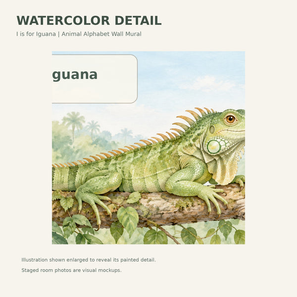 Watercolor I is for Iguana Alphabet Wall Mural, image 4