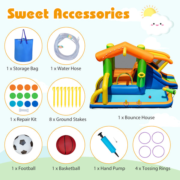 8-in-1 Inflatable Bounce House Water Park without Blower for Kids with Blower