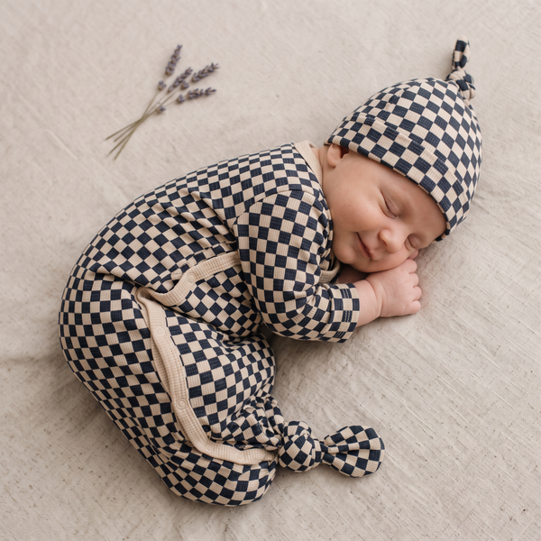 Organic Knotted Baby Gown - Midnight Check